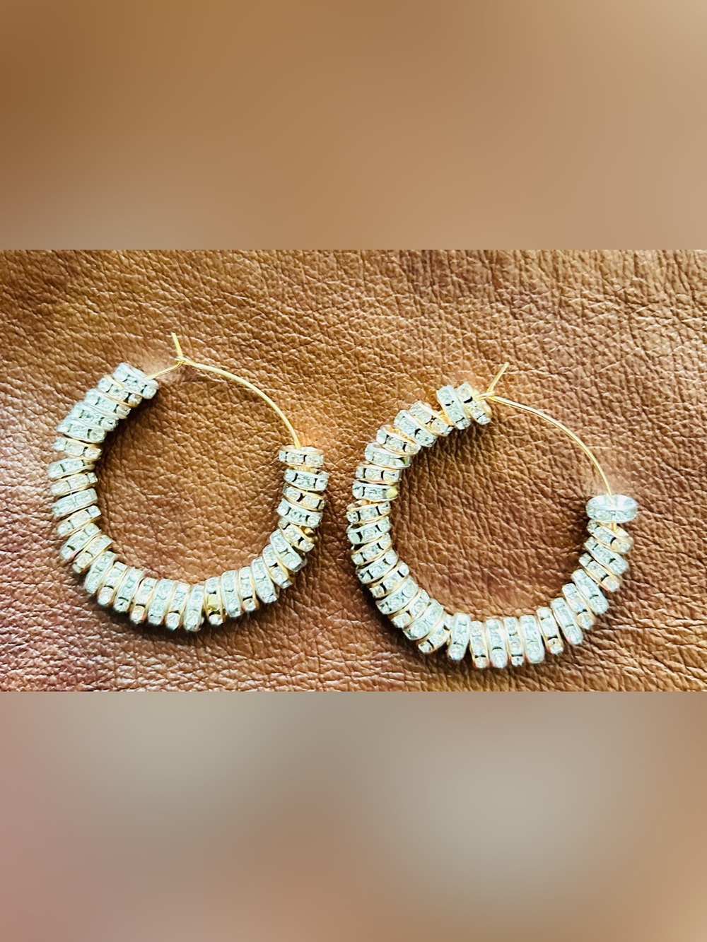 Rondelle Gold Plated Wheel Bead Cubic Zirconia Earrings